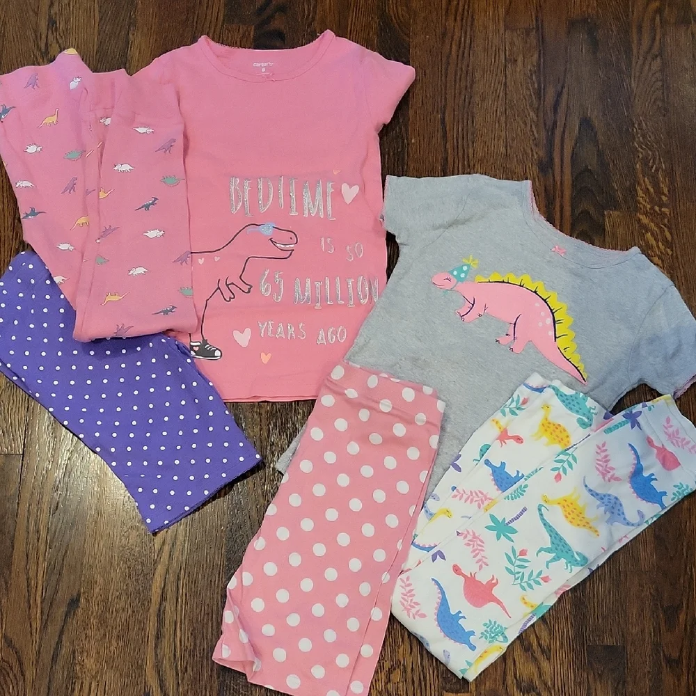 Carters Girls Sz 8 Dinosaur Pajama Set - Pink & Gray 2 3piece Set Bundle